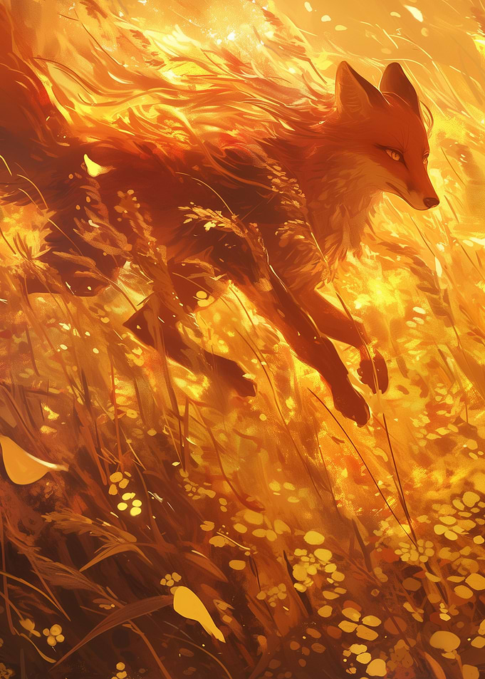 Fiery Fox in Golden Field