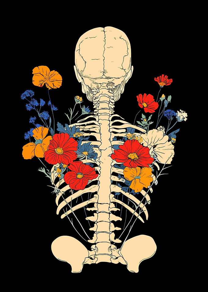 Skeleton with Flowers