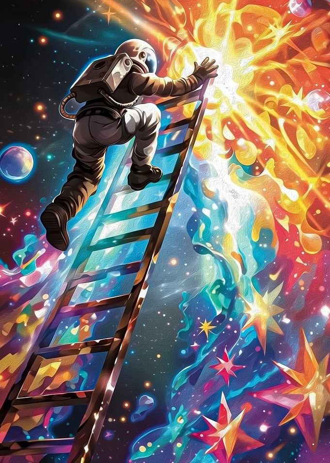 Astronaut Climbing Ladder in Space