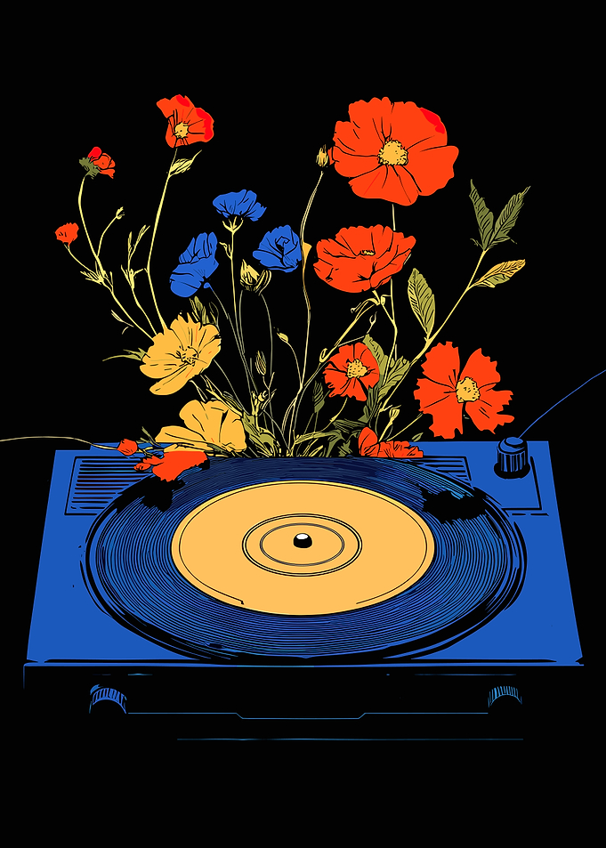 Vinyl Record with Flowers