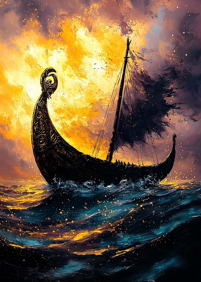 Viking Ship at Sunset