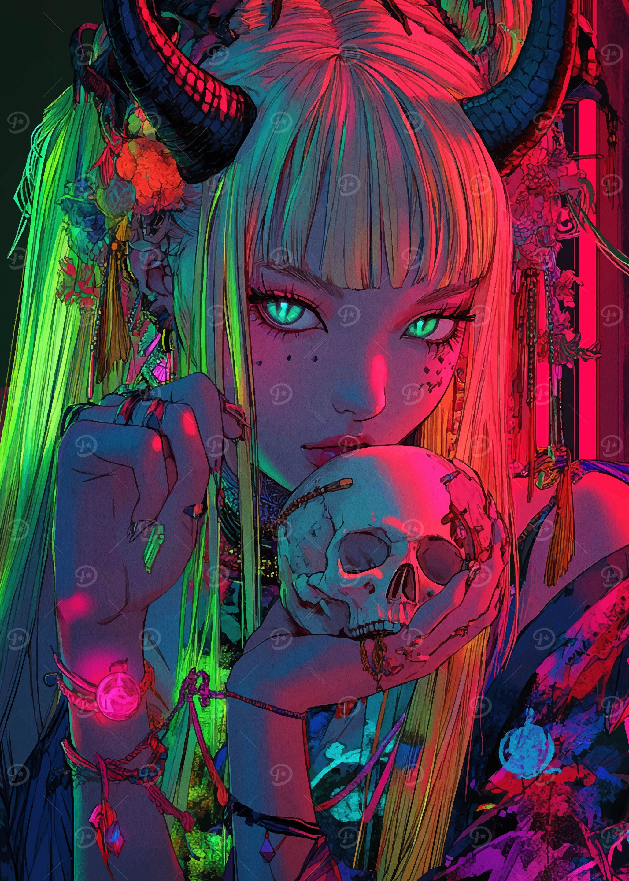Demon Girl with Skull