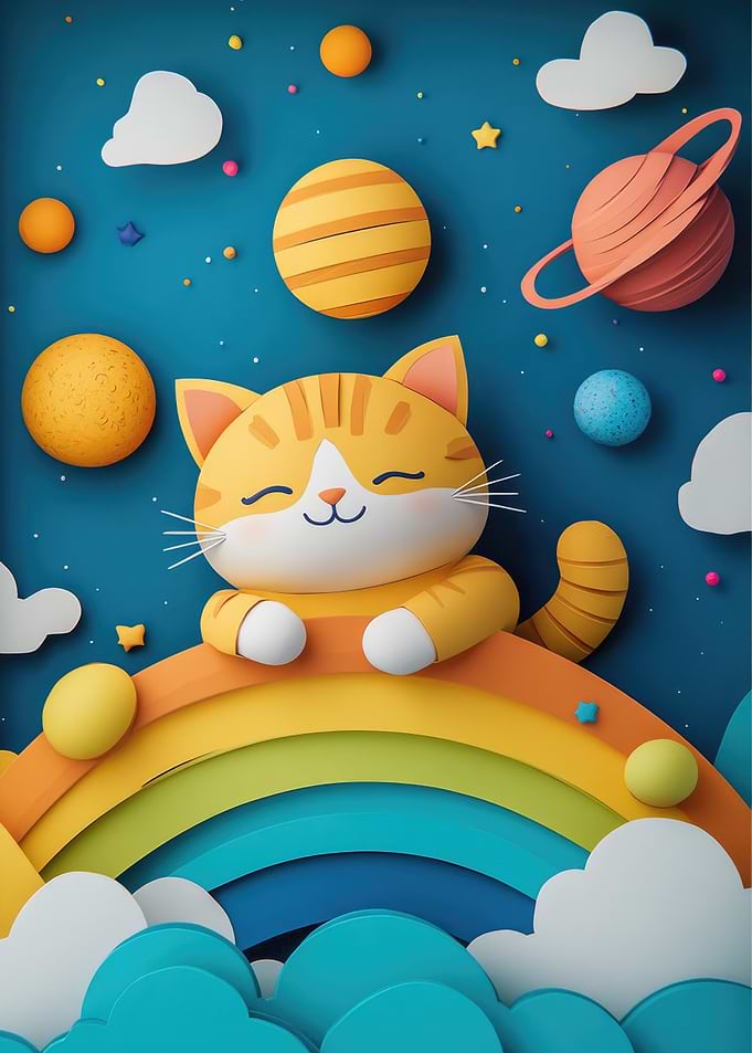 Cat on Rainbow in Space