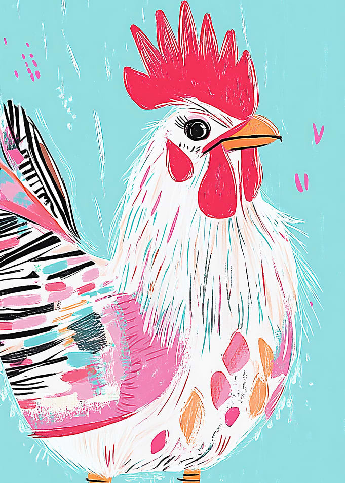 Colorful Rooster Illustration Wall Art