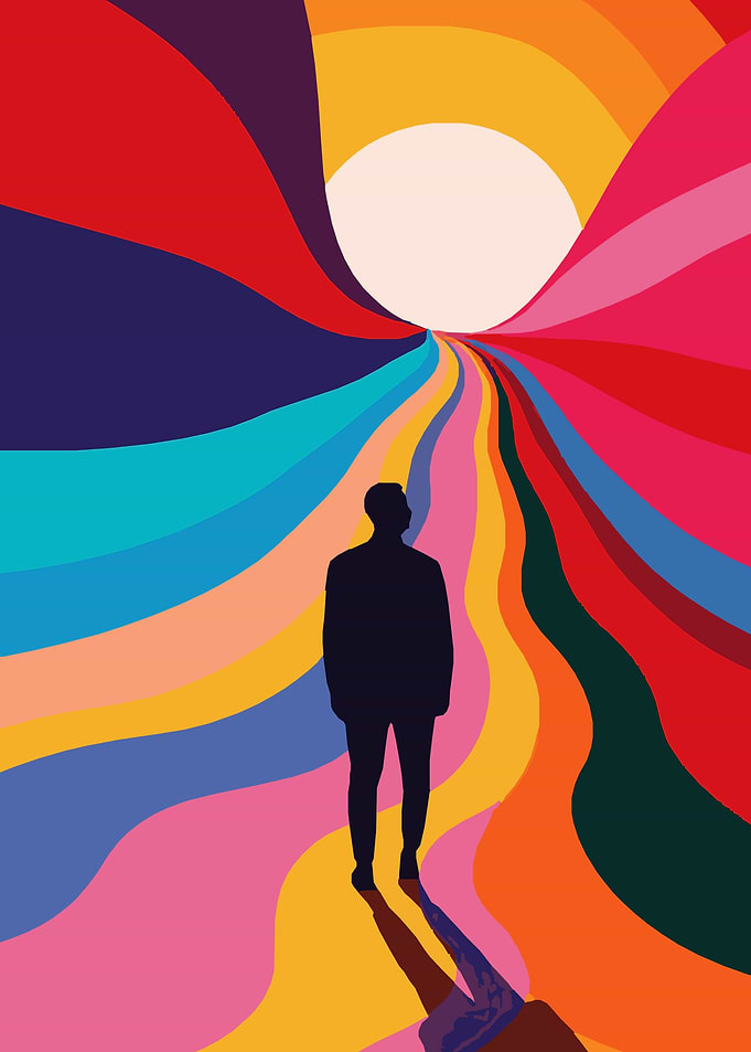 Silhouette in Rainbow Path