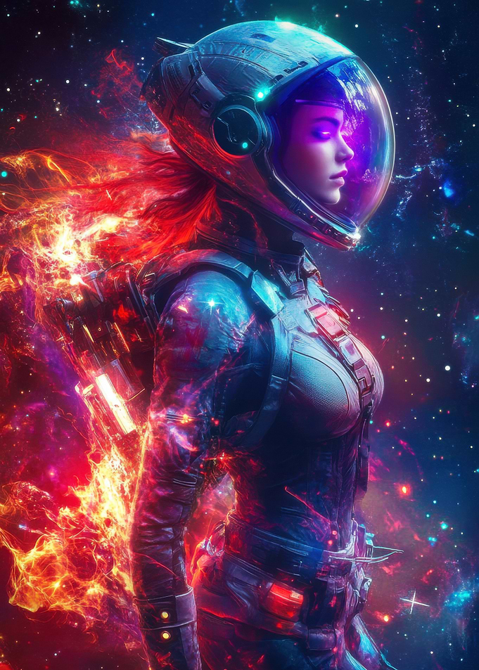 Spacewoman Astronaut in Flames