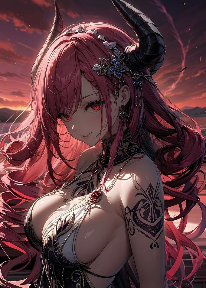 Anime Demon Girl with Horns