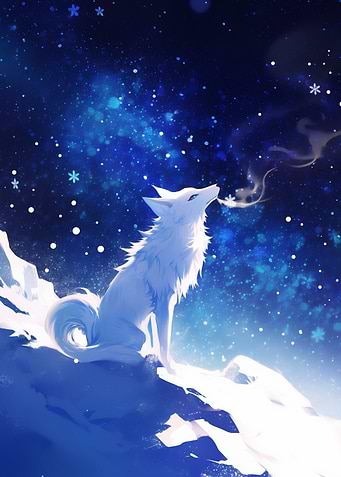 White Fox Under Starry Sky