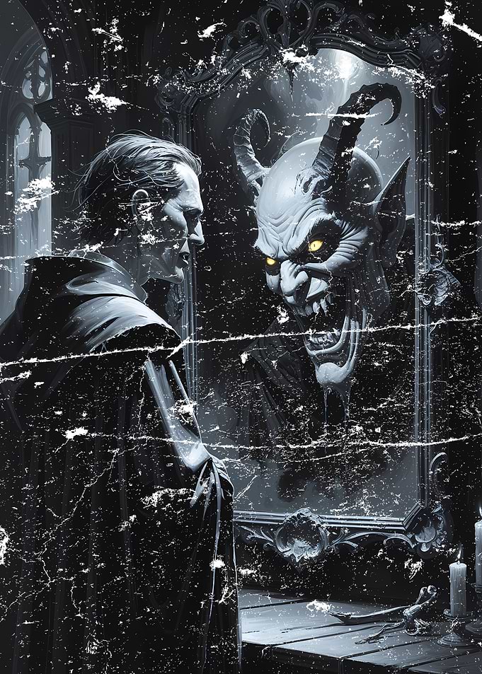 Man Gazing at Demon Reflection