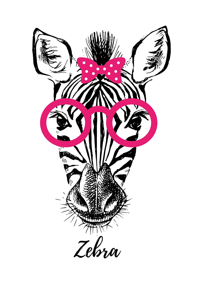 Zebra with Glasses, Zebra Art Print | Jungle Wall Art | Modern Boho Artwork | Zebra Poster | Zebra Stripes Illustration | Jungle Safari Art | Printable Wall Art