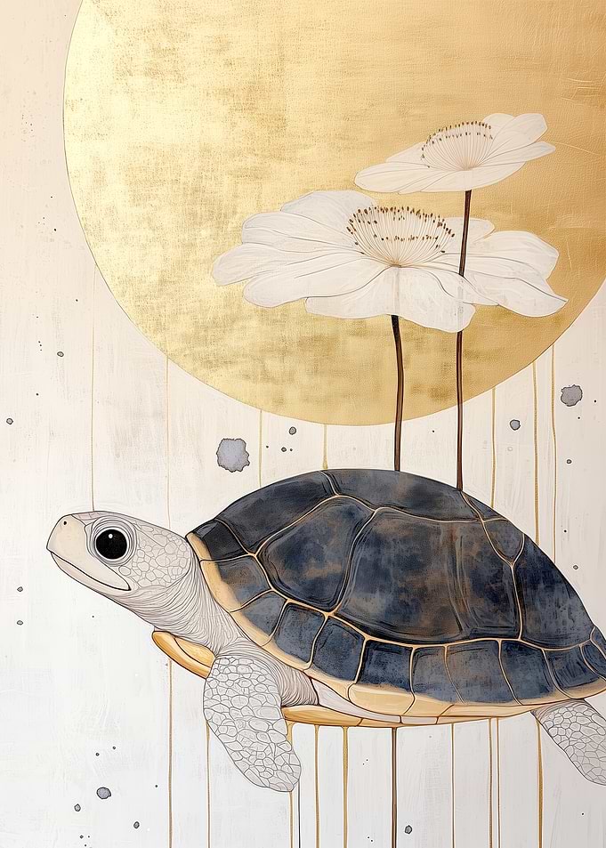 Zen Turtle and Flowers