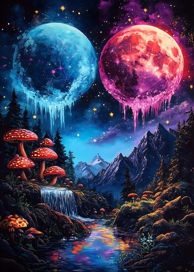 Dreamy Forest with Icy Moons
