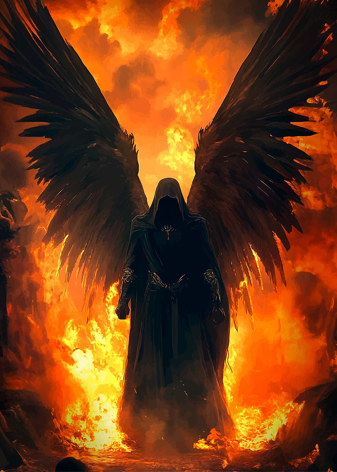 Dark Angel in Flames Vector Art