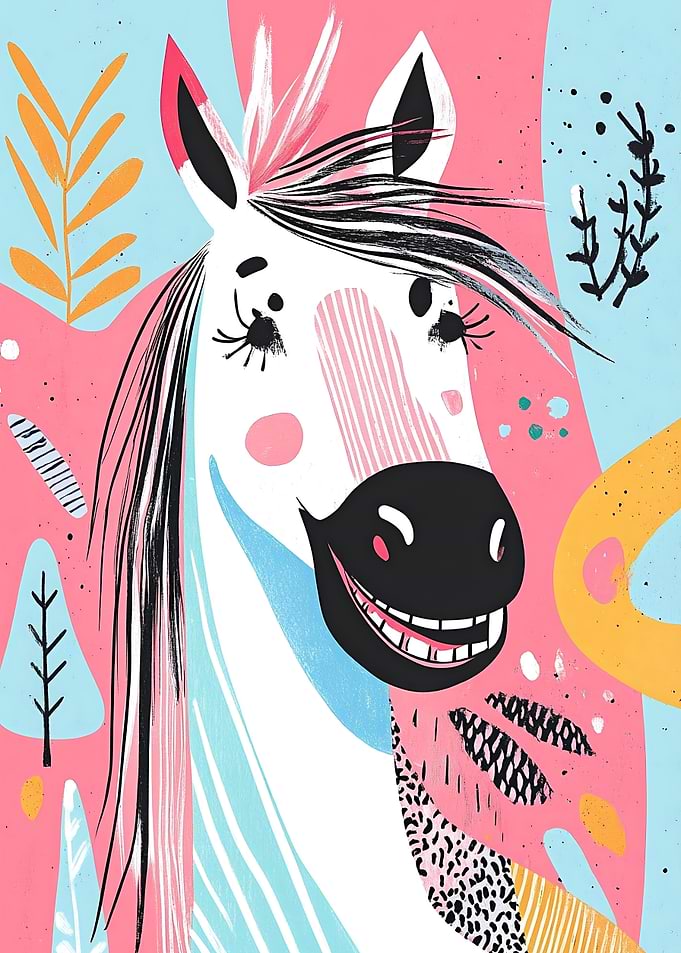 Smiling Horse Illustration Wall Art