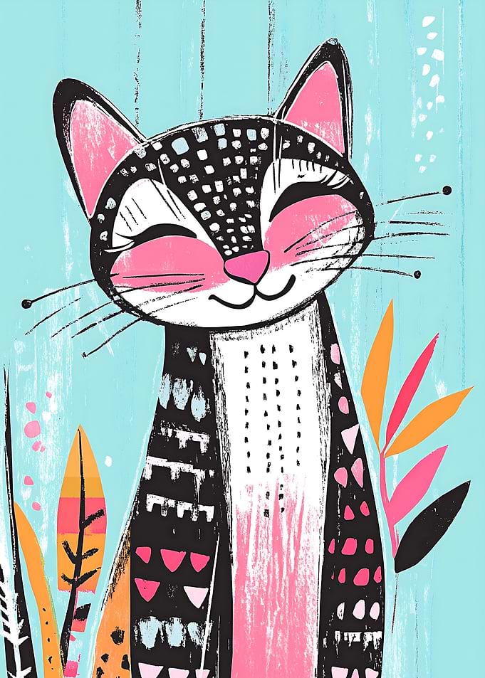 Smiling Cat Illustration Cat Lovers Wall Art