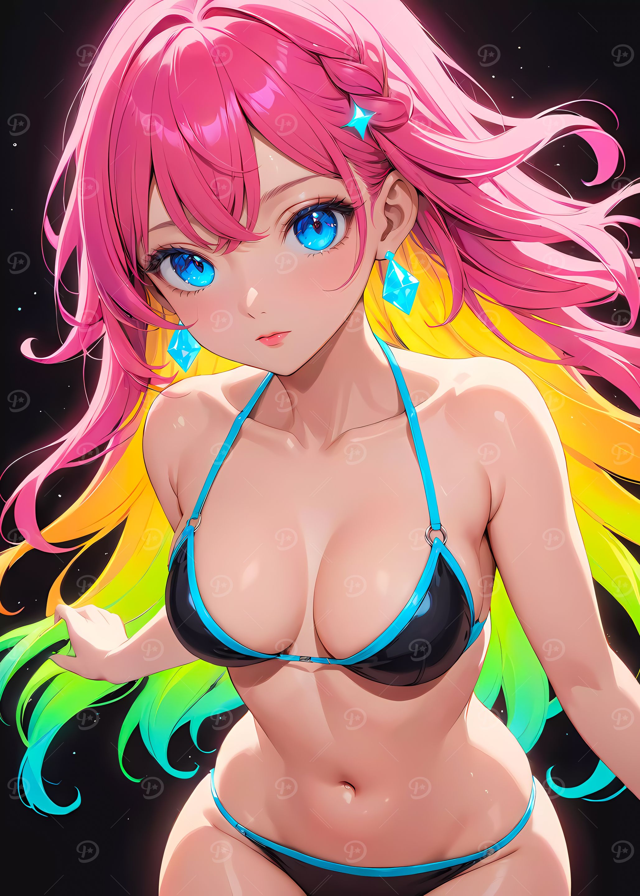 Neon Anime Girl in Bikini