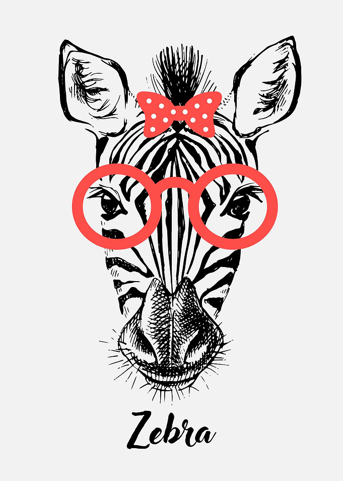 Zebra with Glasses and Bow, Zebra Art Print | Jungle Wall Art | Modern Boho Artwork | Zebra Poster | Zebra Stripes Illustration | Printable Wall Art