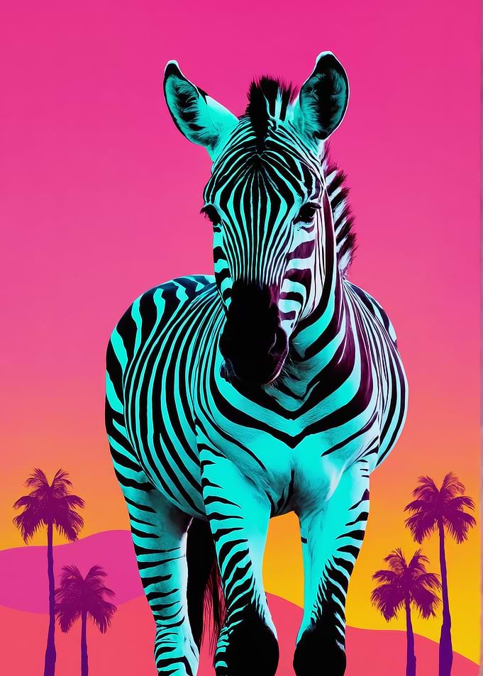 Neon Zebra with Palm Trees