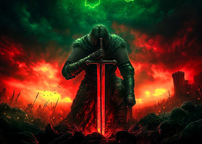 Knight in a Fiery Battlefield