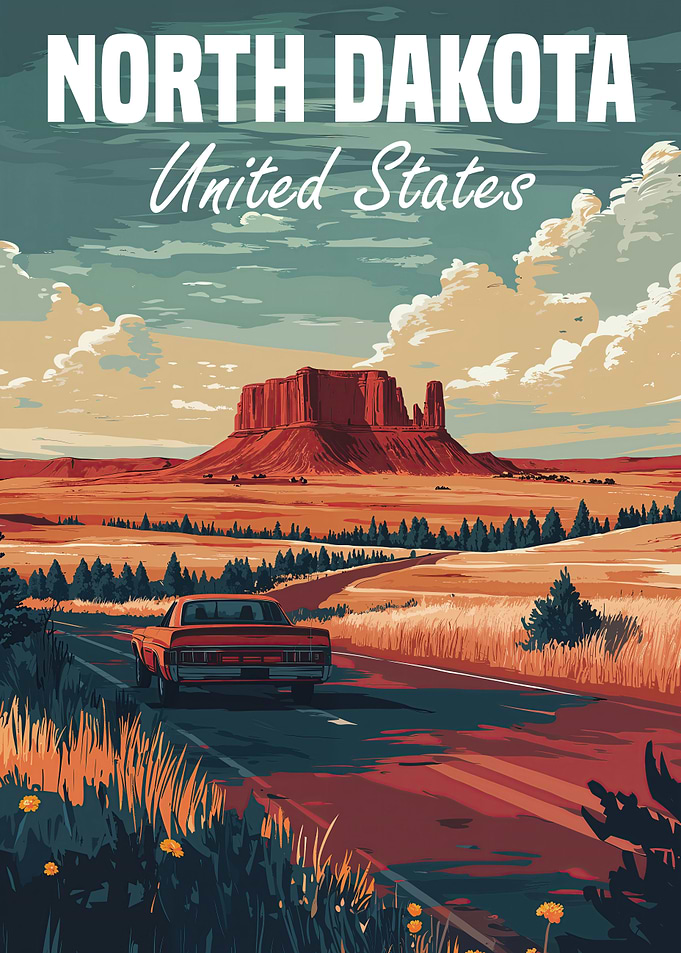 North Dakota Road Trip Poster