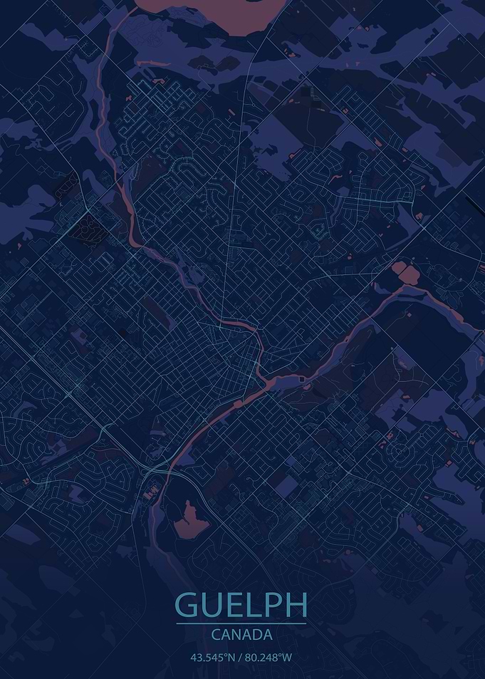 Guelph Ontario Canada Blue and Purple City Map