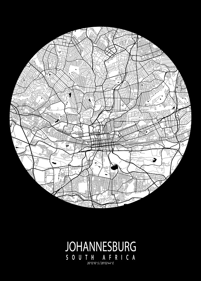 Johannesburg City Map South Africa Moon