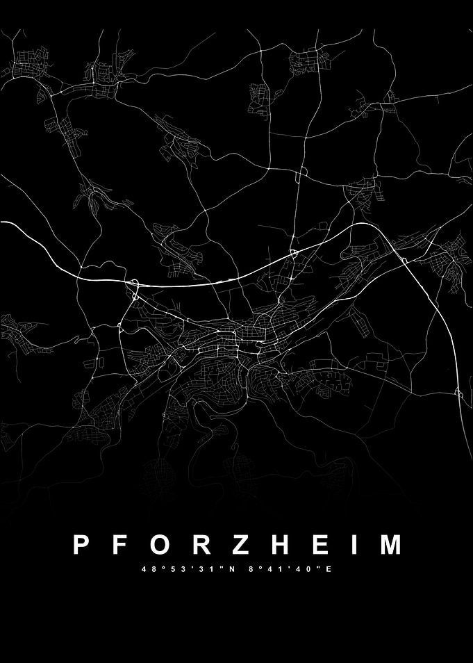 Pforzheim City Map Black