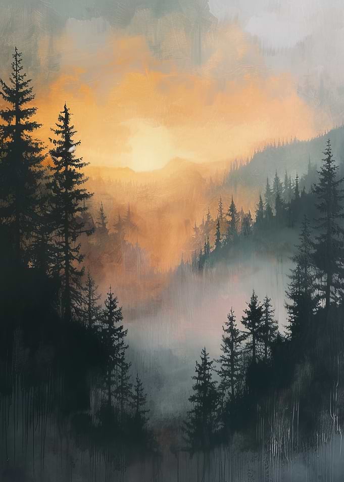 Misty Forest Sunset