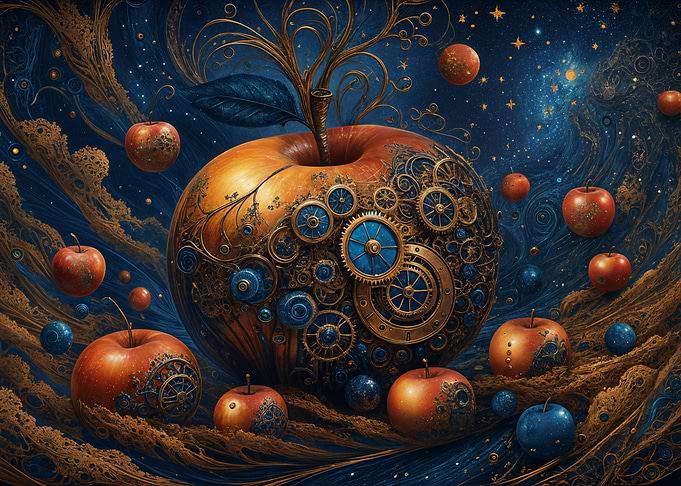 Cosmic Apple: Gears and Celestial Wonders