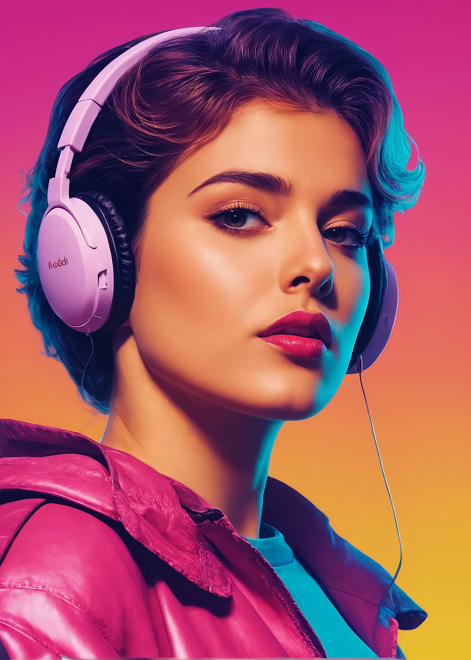 Woman in Pink Headphones