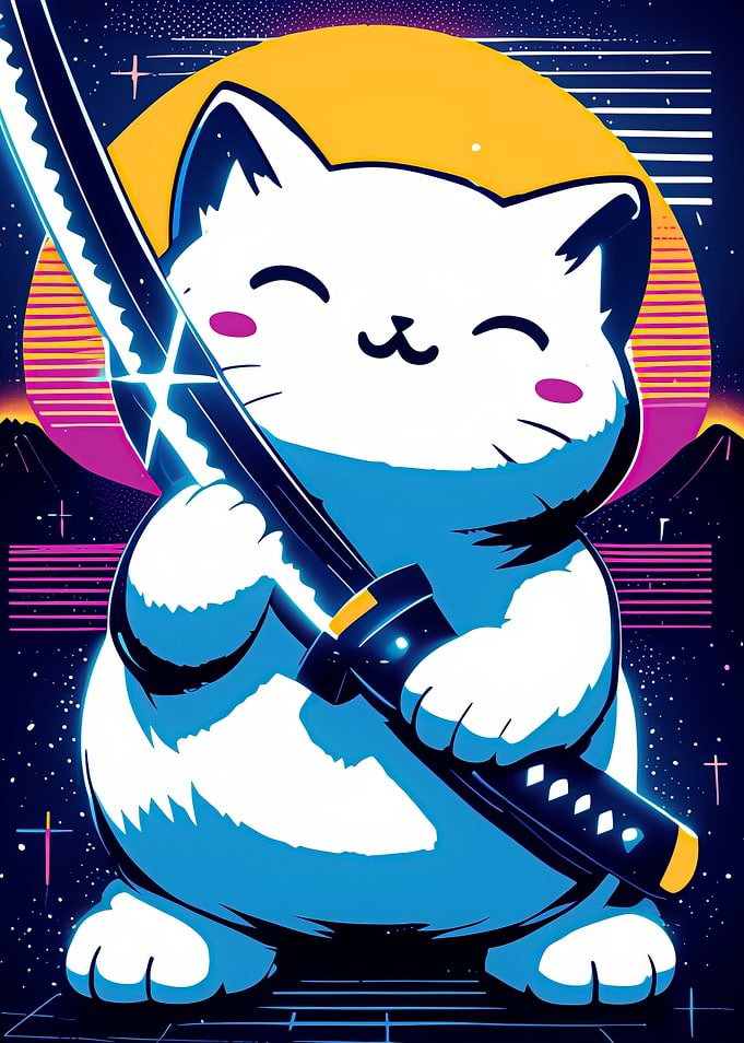 Happy Retro Cat Samurai