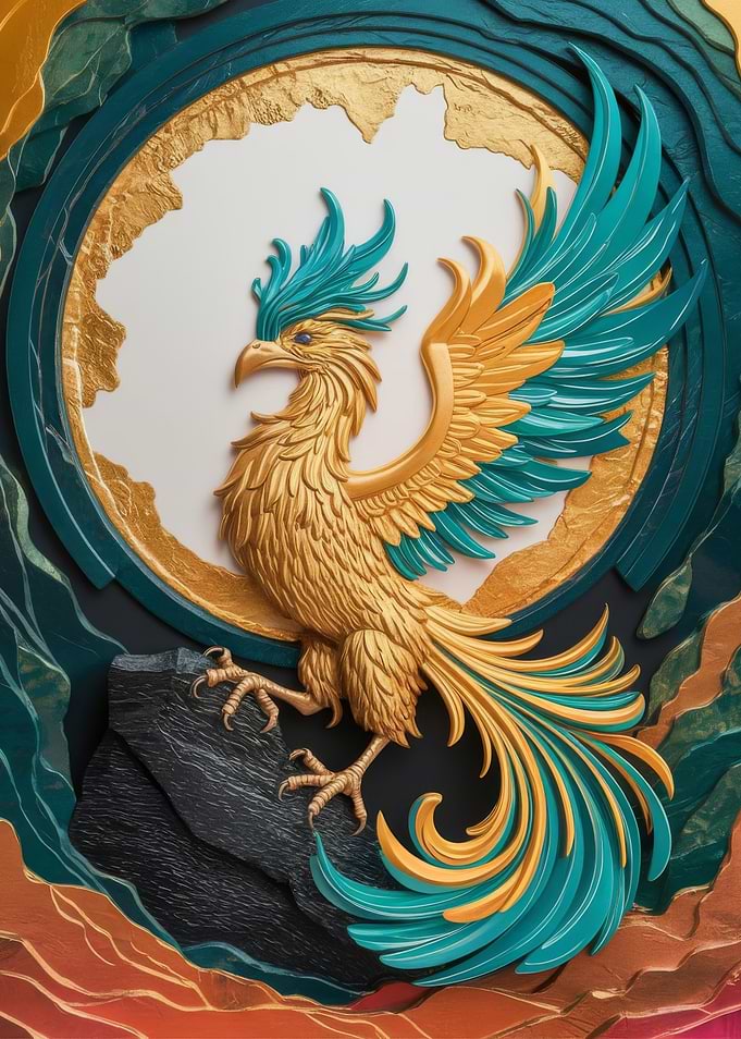 Golden Phoenix Bird Art