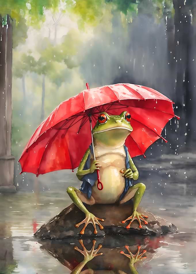 Frog holding Umbrella Painting