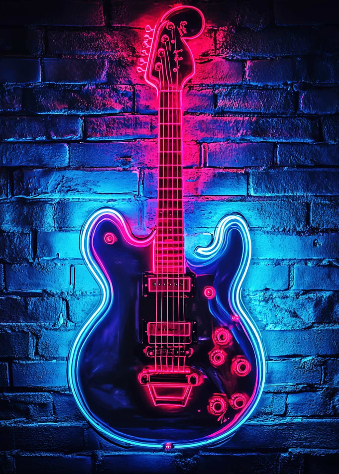 Neon Guitar Wall Art