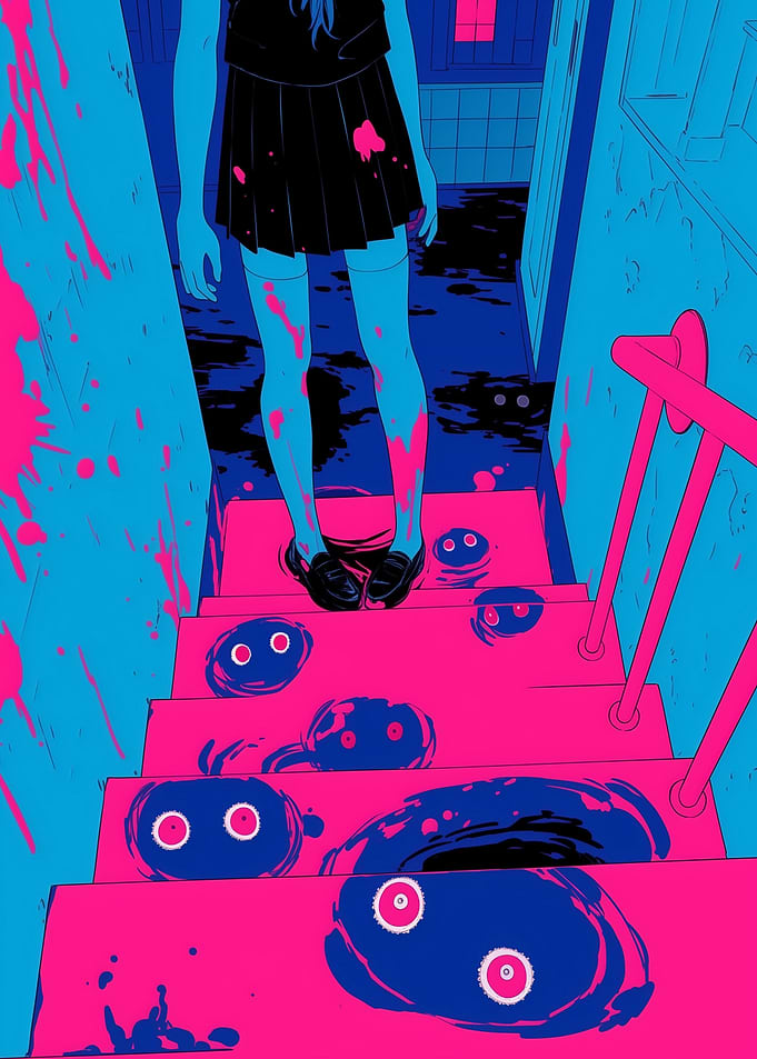 Girl on Pink Stairs