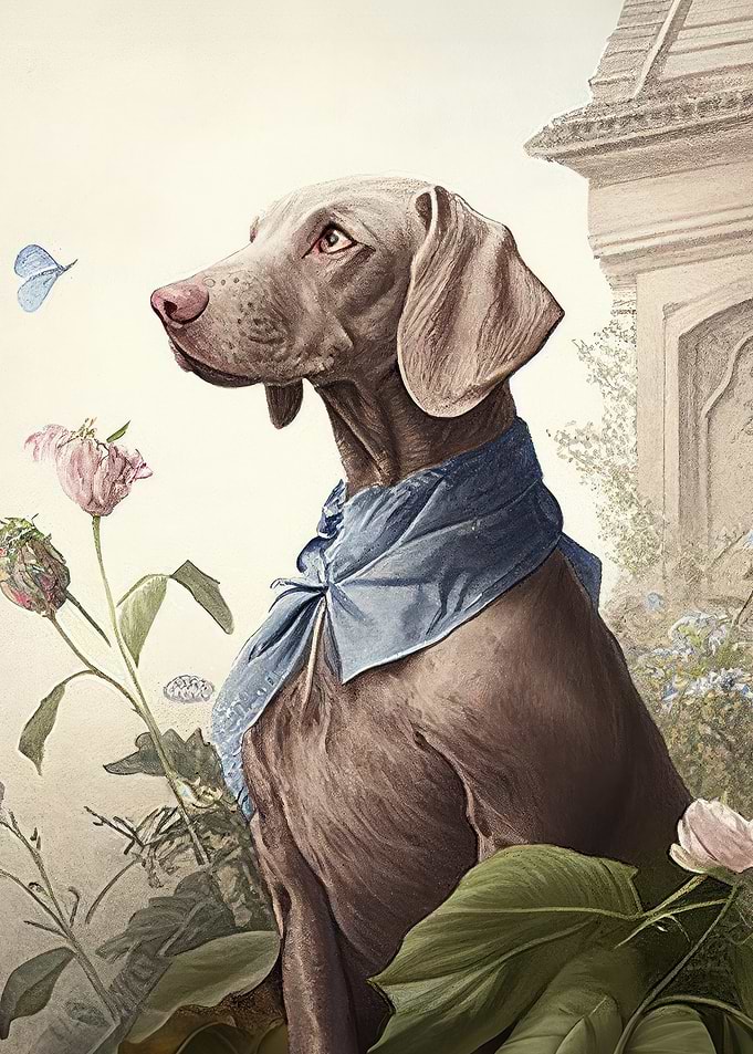 Weimaraner Dog Portrait. The Weimaraner's Garden - Aristocratic Dog Portrait