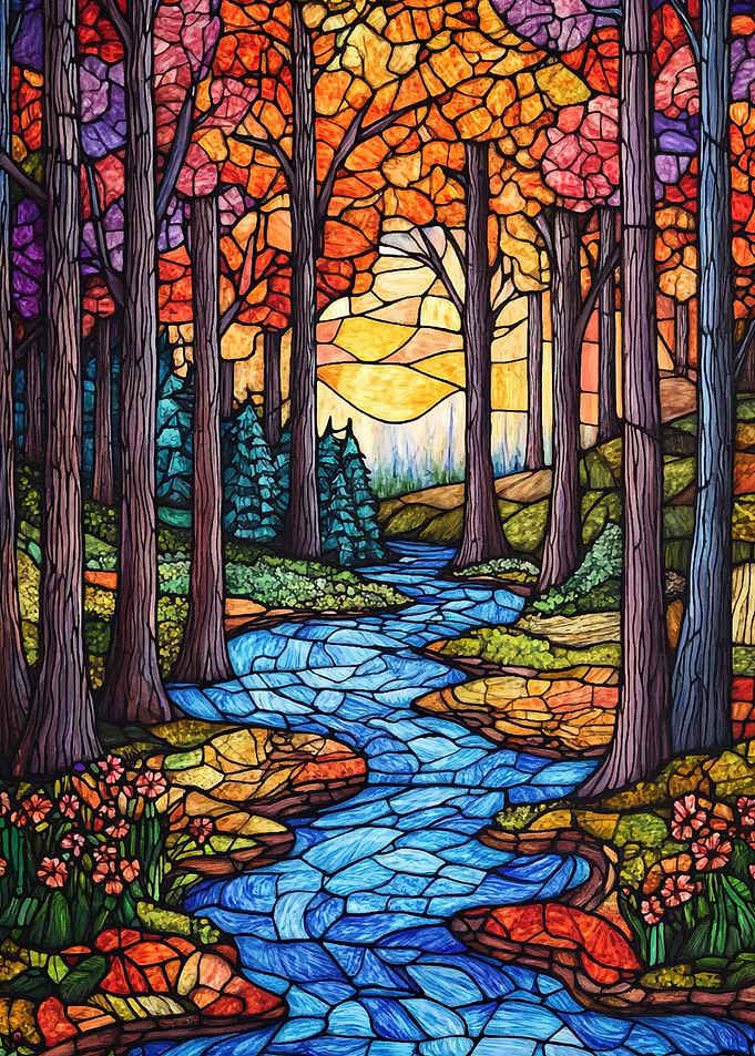 Stained Glass Forest Stream