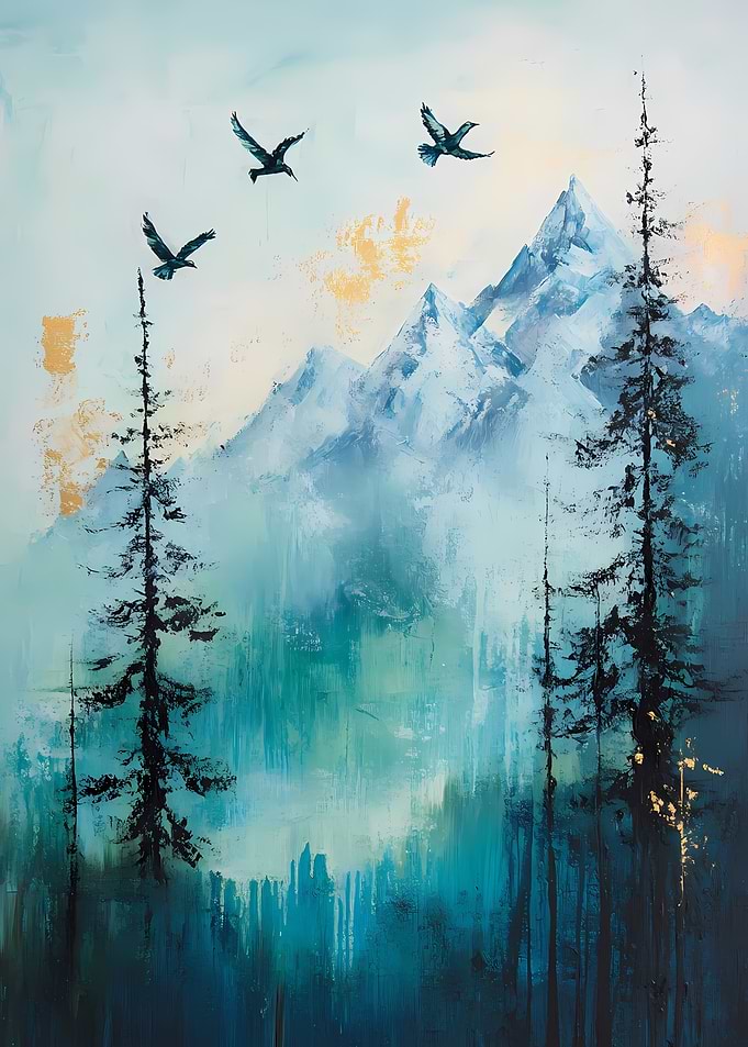 Mountain Landscape with Birds