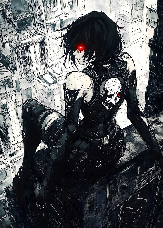 Anime Girl with Skull Back