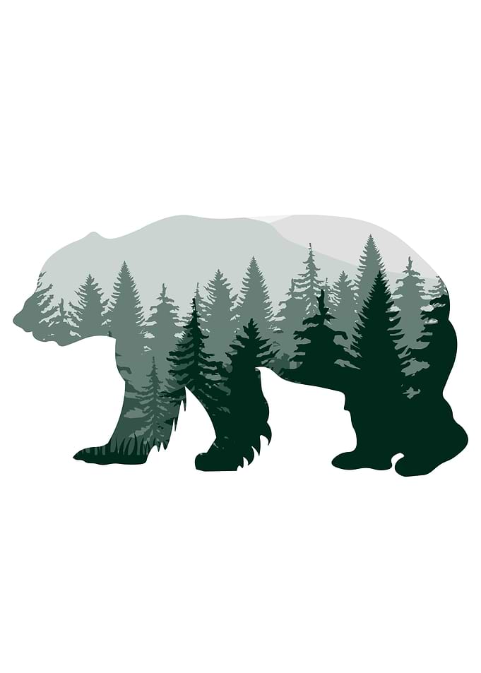 Bear Silhouette with Forest, Bear Silhouette Wall Art - Watercolor Mountain and Forest Design for Cabin Decor, Printable wall art, bear silhouette filled with forest