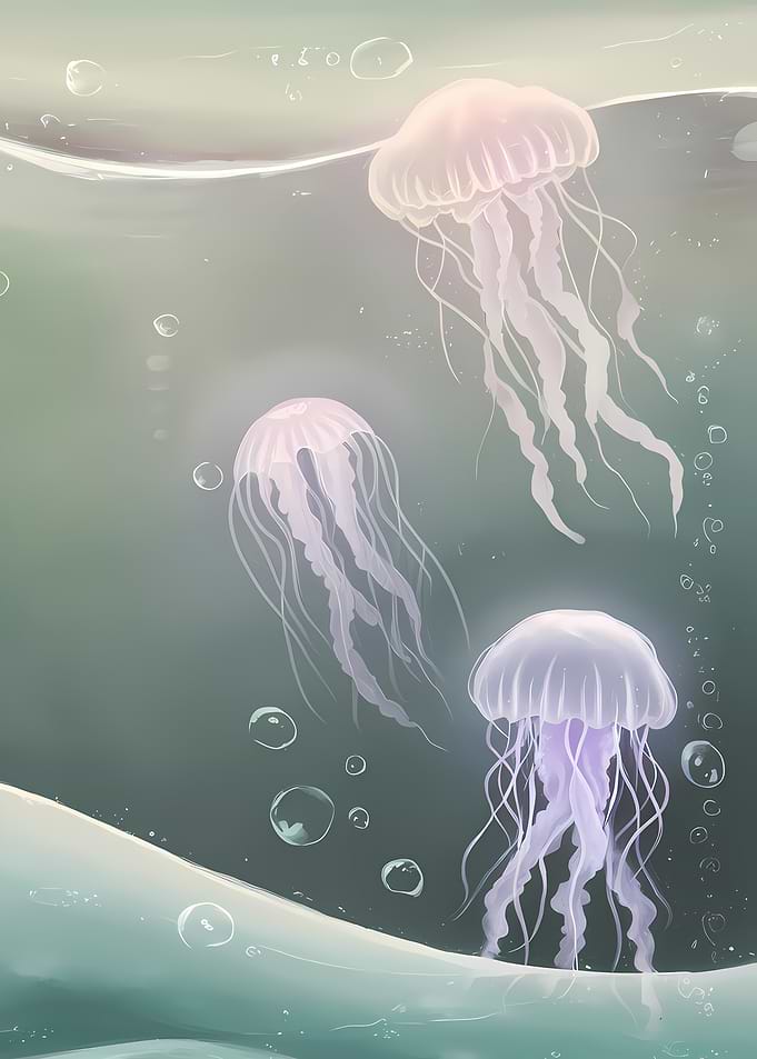 Three Jellyfish Underwater