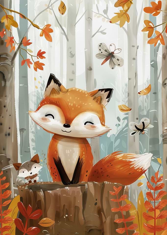 Cute Fox in Autumn Forest