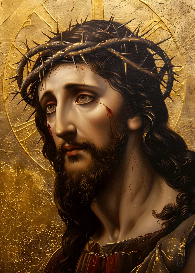 Jesus Christ Portrait Icon Artwork With Golden Background