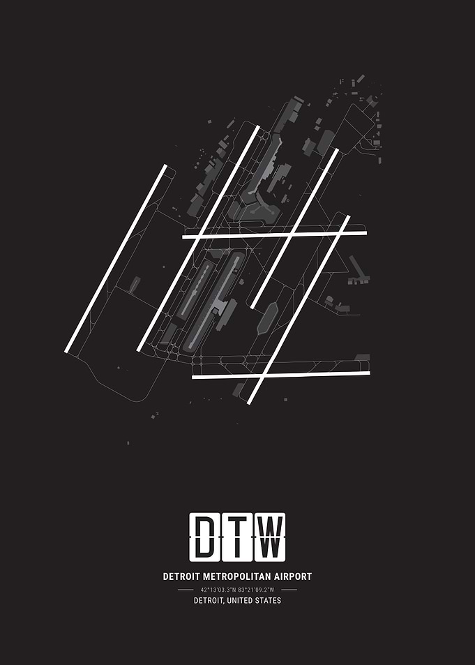 Detroit Airport Map Print