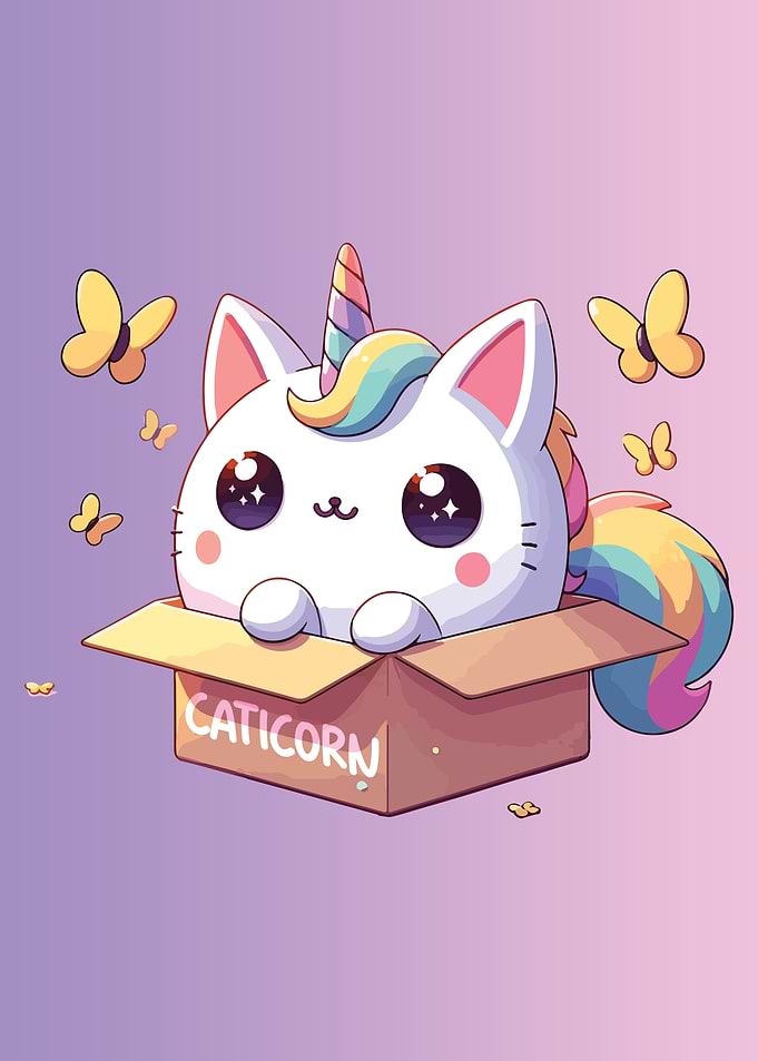 Cat Unicorn, Cute Caticorn in a Box