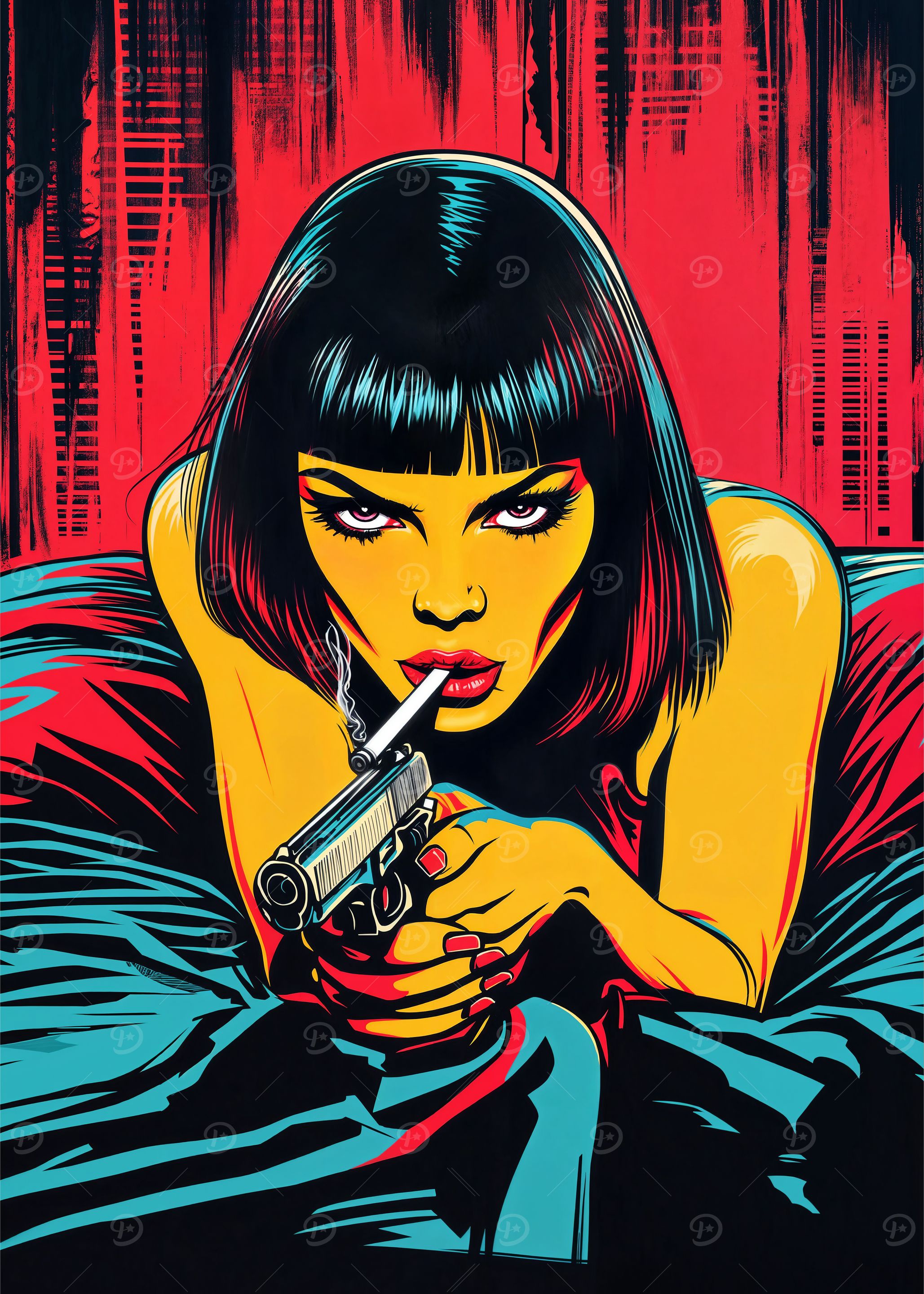 Woman with Gun and Cigarette Poster