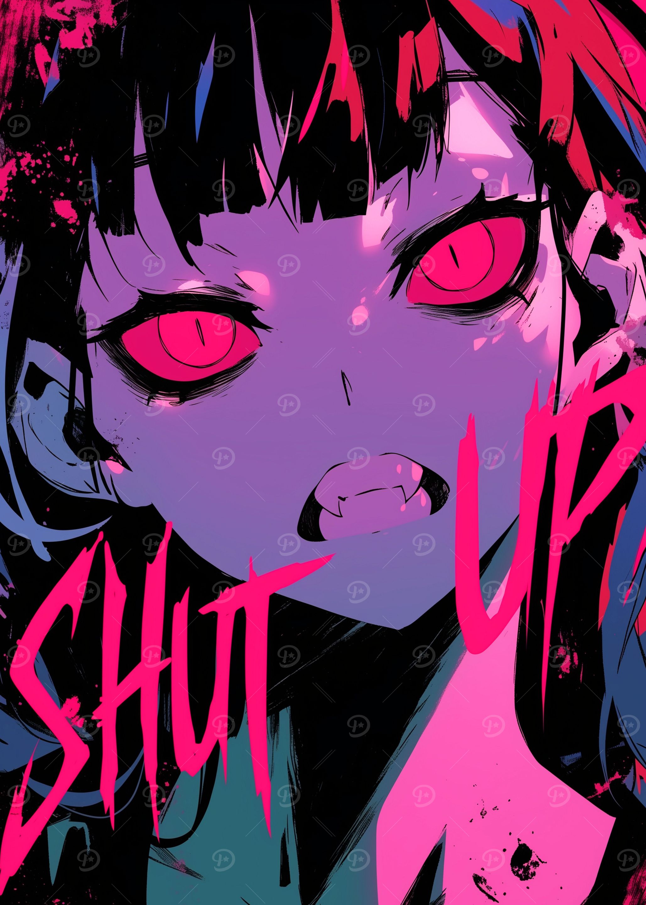 Anime Girl with Shut Up Text