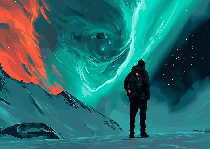 Man Gazing at Aurora Borealis