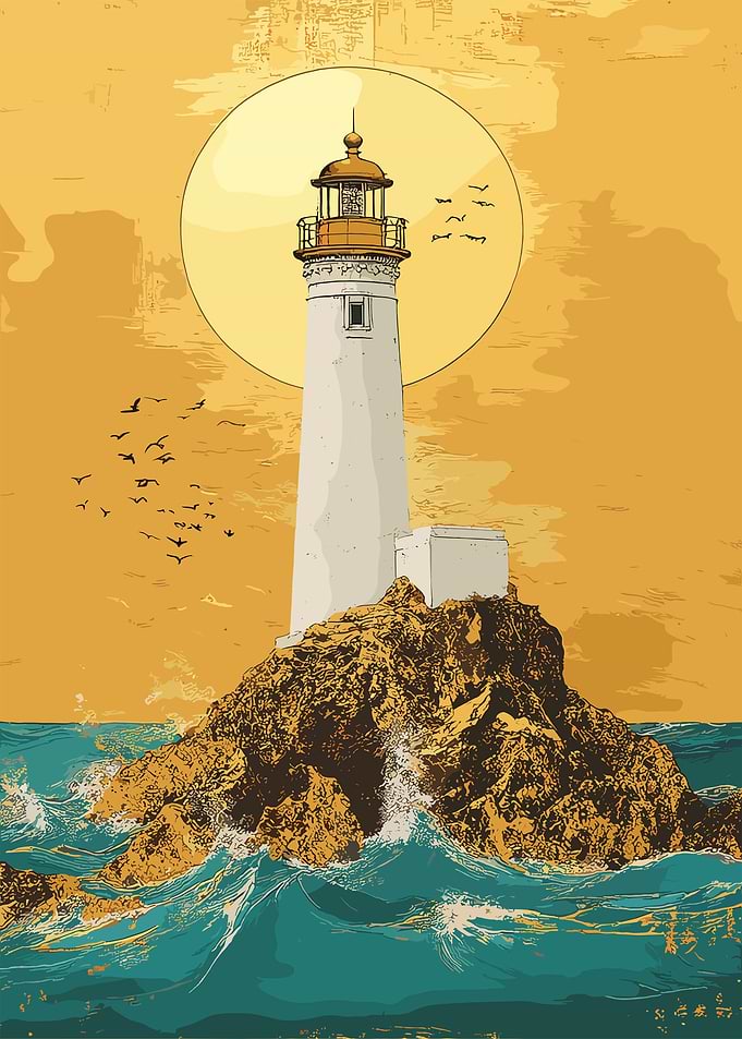 Lighthouse on a Rocky Shore