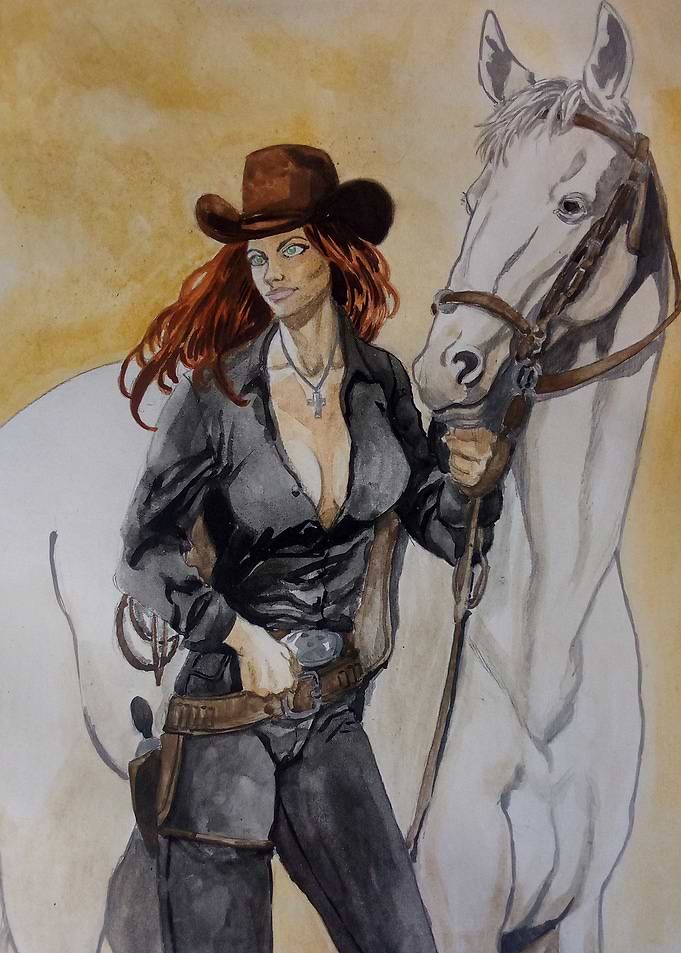 Cowgirl with White Horse